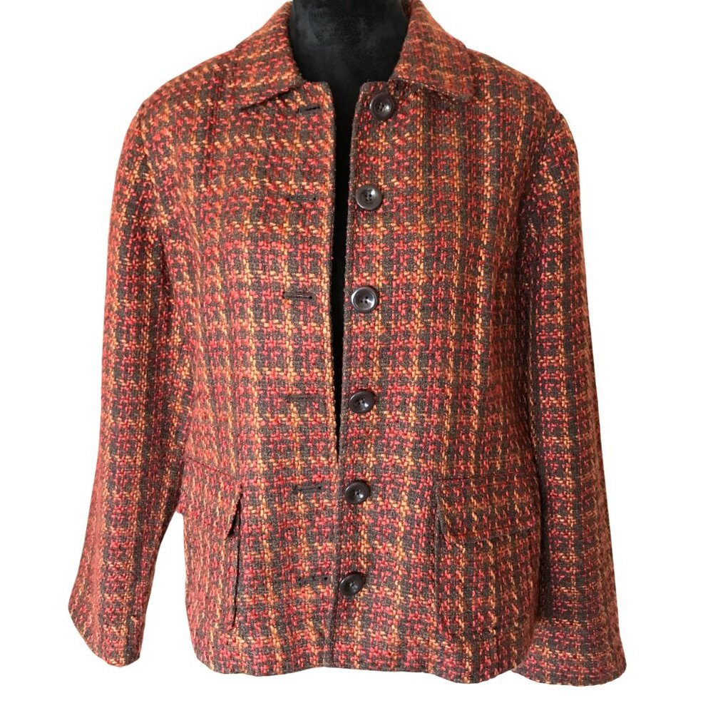 Autumn Boucle Blazer Croft & Barrow VTG 90s Button-Down Jacket Brown Rust Sz XL - Picture 3 of 10
